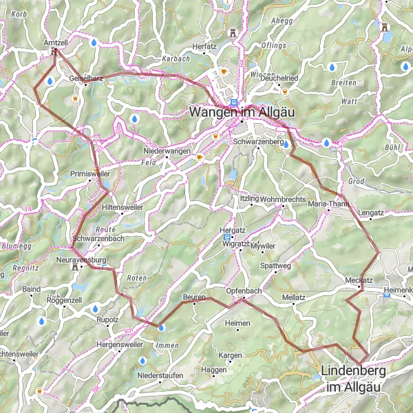 Map miniature of "Scenic Gravel Discoveries" cycling inspiration in Tübingen, Germany. Generated by Tarmacs.app cycling route planner