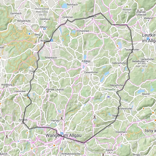 Map miniature of "Road Cycling Adventure" cycling inspiration in Tübingen, Germany. Generated by Tarmacs.app cycling route planner