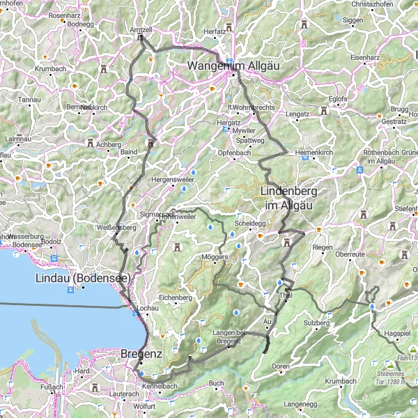 Map miniature of "Road Cycling Adventure from Amtzell" cycling inspiration in Tübingen, Germany. Generated by Tarmacs.app cycling route planner