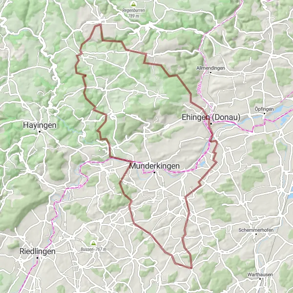 Karten-Miniaturansicht der Radinspiration "Herausfordernde Schottertour durch Ehingen (Donau)" in Tübingen, Germany. Erstellt vom Tarmacs.app-Routenplaner für Radtouren