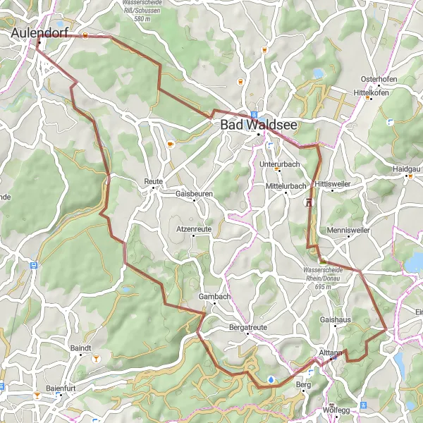 Karten-Miniaturansicht der Radinspiration "Natur pur - Aulendorf und Umgebung auf dem Gravelbike" in Tübingen, Germany. Erstellt vom Tarmacs.app-Routenplaner für Radtouren