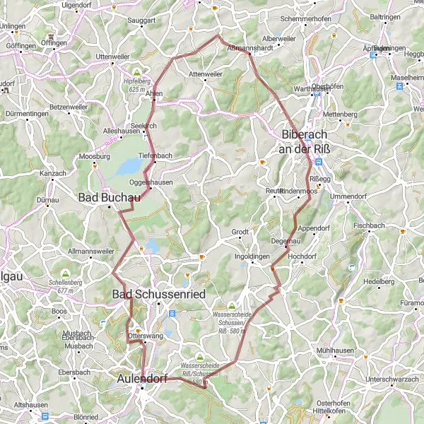 Karten-Miniaturansicht der Radinspiration "Federsee und Lindele Rundweg" in Tübingen, Germany. Erstellt vom Tarmacs.app-Routenplaner für Radtouren
