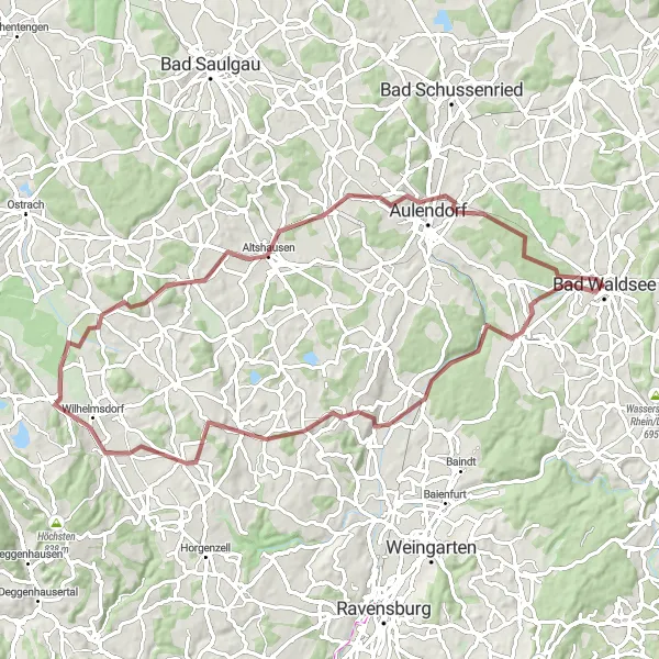 Map miniature of "Scenic Gravel Ride from Bad Waldsee" cycling inspiration in Tübingen, Germany. Generated by Tarmacs.app cycling route planner