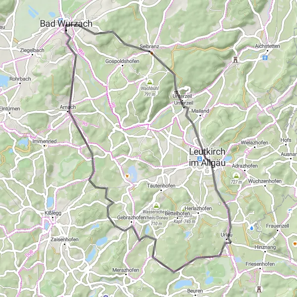 Karten-Miniaturansicht der Radinspiration "Leutkirch Loop" in Tübingen, Germany. Erstellt vom Tarmacs.app-Routenplaner für Radtouren