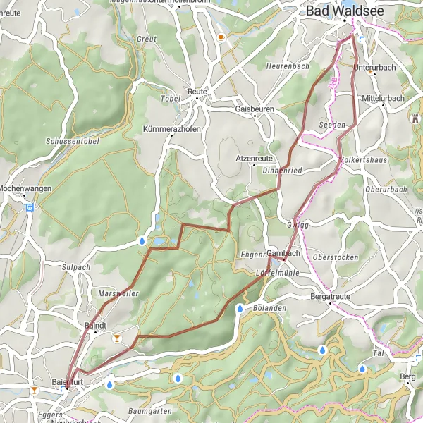 Map miniature of "Scenic Gravel Tour" cycling inspiration in Tübingen, Germany. Generated by Tarmacs.app cycling route planner