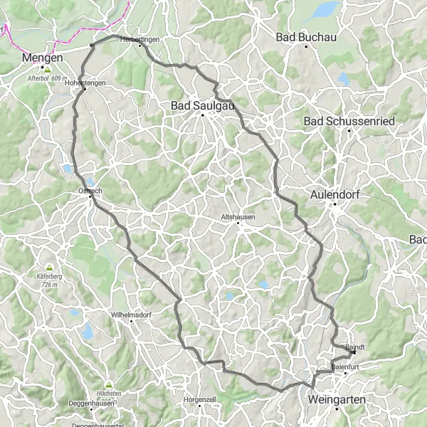 Map miniature of "The Adelegg Adventure" cycling inspiration in Tübingen, Germany. Generated by Tarmacs.app cycling route planner