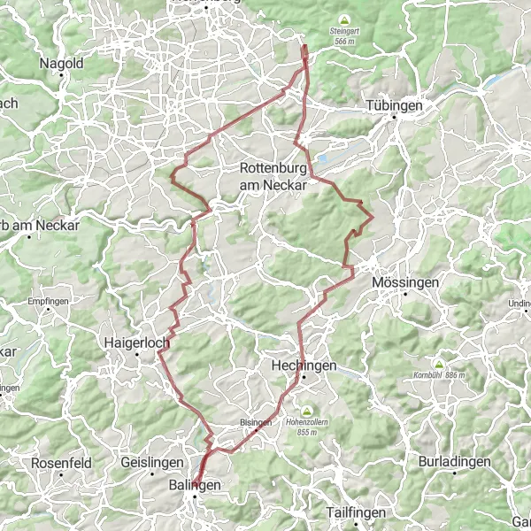 Karten-Miniaturansicht der Radinspiration "Panorama um Balingen auf Gravel" in Tübingen, Germany. Erstellt vom Tarmacs.app-Routenplaner für Radtouren