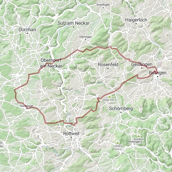 Karten-Miniaturansicht der Radinspiration "Abwechslungsreiche Gravel-Tour um Balingen" in Tübingen, Germany. Erstellt vom Tarmacs.app-Routenplaner für Radtouren