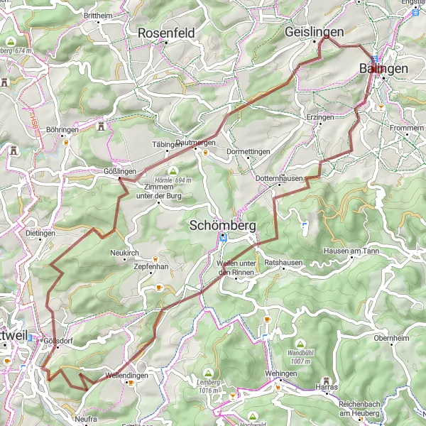 Map miniature of "Cycling through History" cycling inspiration in Tübingen, Germany. Generated by Tarmacs.app cycling route planner