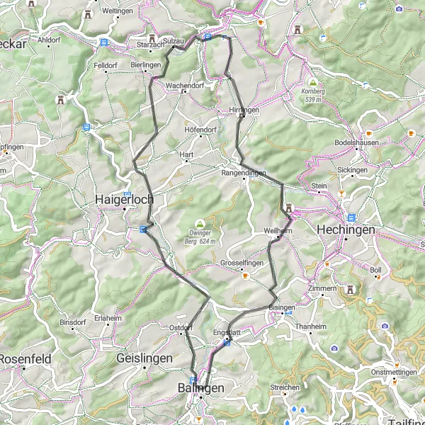 Karten-Miniaturansicht der Radinspiration "Rundfahrt um Balingen" in Tübingen, Germany. Erstellt vom Tarmacs.app-Routenplaner für Radtouren