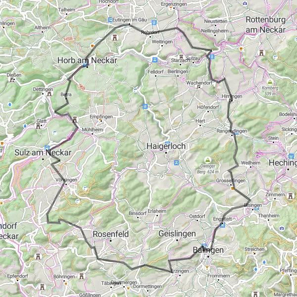 Karten-Miniaturansicht der Radinspiration "Zollernschloss Balingen und Umgebung" in Tübingen, Germany. Erstellt vom Tarmacs.app-Routenplaner für Radtouren