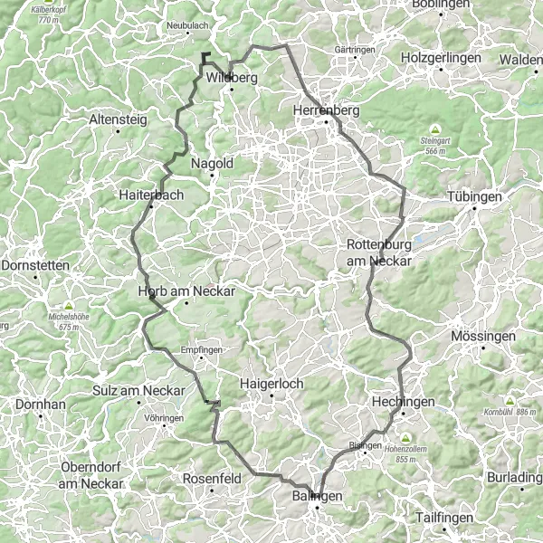 Karten-Miniaturansicht der Radinspiration "Hügelige Herausforderung um Balingen" in Tübingen, Germany. Erstellt vom Tarmacs.app-Routenplaner für Radtouren