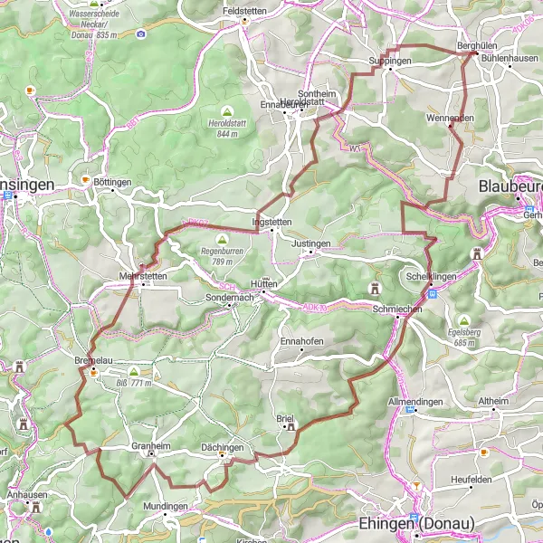 Map miniature of "The Gravel Adventure" cycling inspiration in Tübingen, Germany. Generated by Tarmacs.app cycling route planner