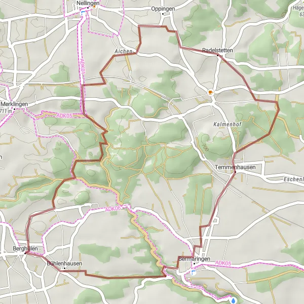 Map miniature of "Gravel Adventure Loop" cycling inspiration in Tübingen, Germany. Generated by Tarmacs.app cycling route planner