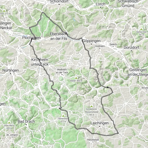 Map miniature of "Panoramic Road Cycling Tour" cycling inspiration in Tübingen, Germany. Generated by Tarmacs.app cycling route planner