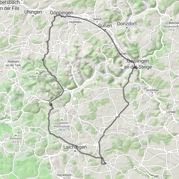 Map miniature of "Challenging Countryside Road Tour" cycling inspiration in Tübingen, Germany. Generated by Tarmacs.app cycling route planner