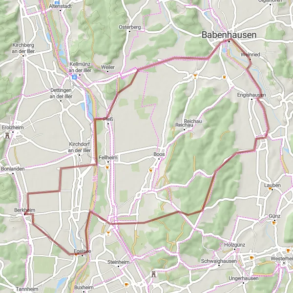 Map miniature of "The Fellheim Gravel Loop" cycling inspiration in Tübingen, Germany. Generated by Tarmacs.app cycling route planner