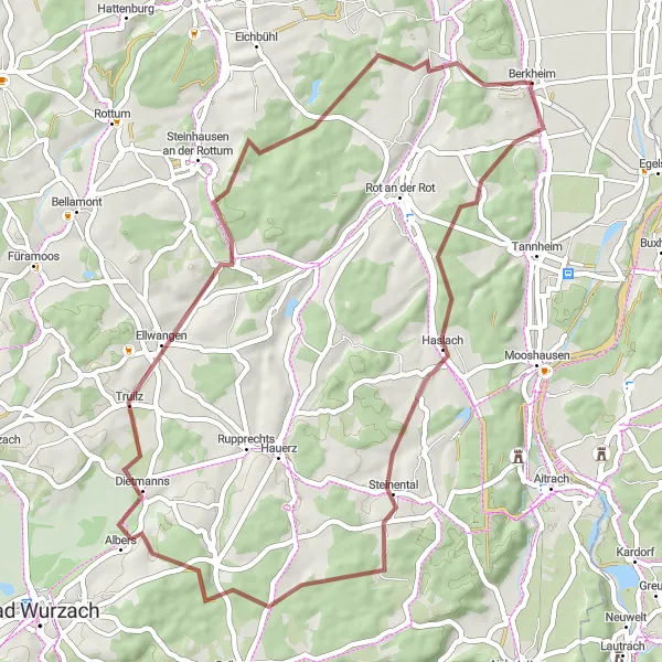 Map miniature of "Adventurous Gravel Expedition" cycling inspiration in Tübingen, Germany. Generated by Tarmacs.app cycling route planner
