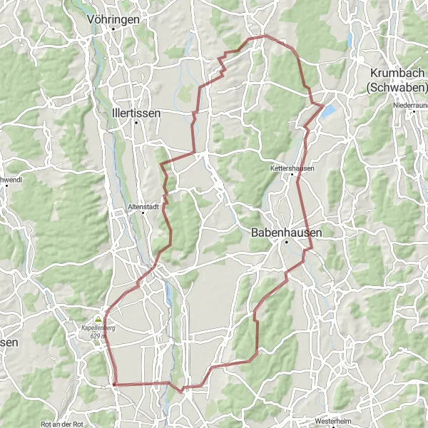Map miniature of "Kapellenberg Challenge" cycling inspiration in Tübingen, Germany. Generated by Tarmacs.app cycling route planner