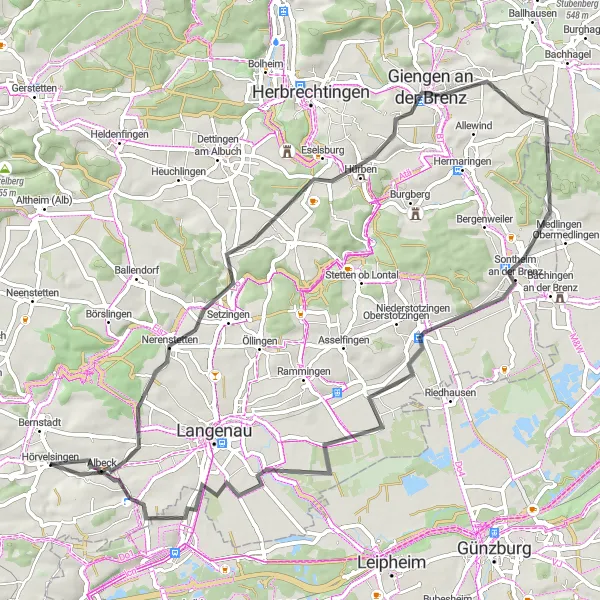 Karten-Miniaturansicht der Radinspiration "Panoramablicke und Naturerlebnisse auf der Bernstadt Radtour" in Tübingen, Germany. Erstellt vom Tarmacs.app-Routenplaner für Radtouren