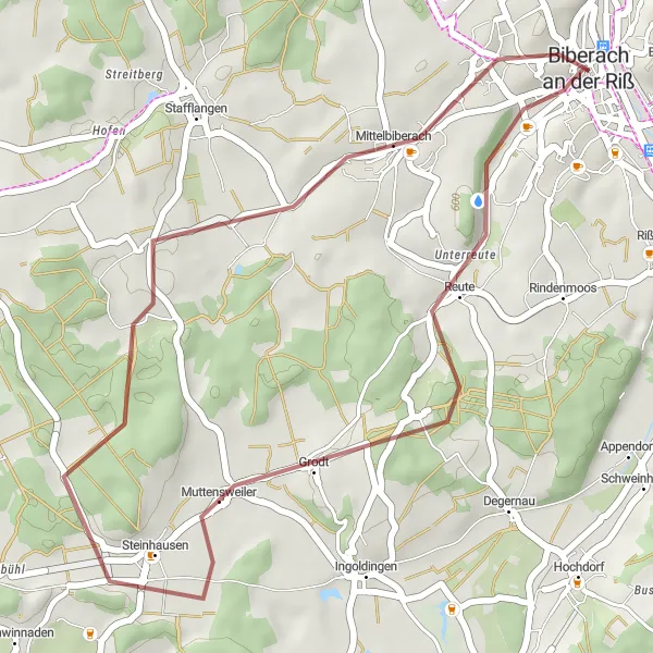 Map miniature of "Unterreute Loop" cycling inspiration in Tübingen, Germany. Generated by Tarmacs.app cycling route planner