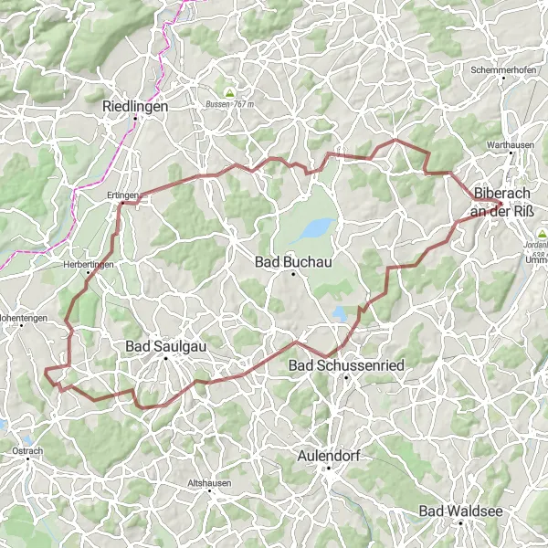 Map miniature of "Mittelbiberach Loop" cycling inspiration in Tübingen, Germany. Generated by Tarmacs.app cycling route planner