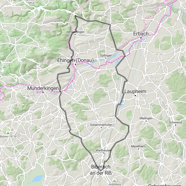 Map miniature of "Biberach an der Riß - Baltringen Cultural Route" cycling inspiration in Tübingen, Germany. Generated by Tarmacs.app cycling route planner