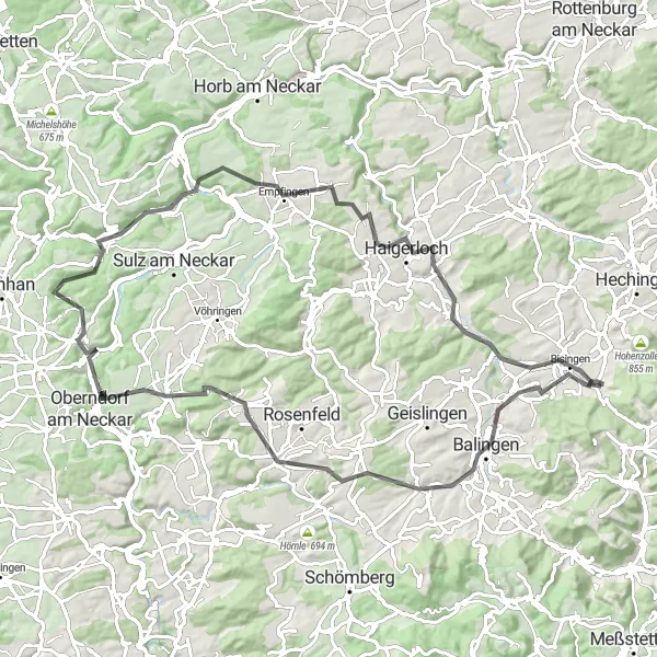 Map miniature of "The Road Adventure" cycling inspiration in Tübingen, Germany. Generated by Tarmacs.app cycling route planner