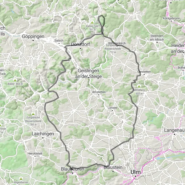 Map miniature of "The Swabian Hills Epic" cycling inspiration in Tübingen, Germany. Generated by Tarmacs.app cycling route planner