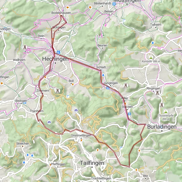 Map miniature of "Off-road Adventure: Hilltops, Celtic Heritage, and Ancient Landscapes" cycling inspiration in Tübingen, Germany. Generated by Tarmacs.app cycling route planner