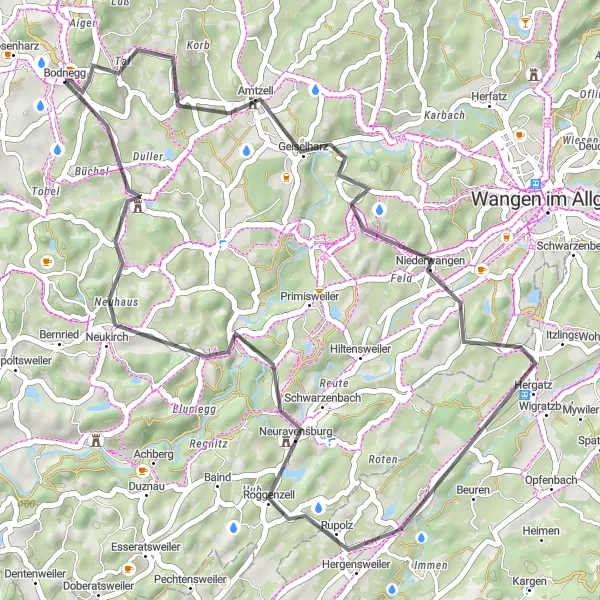 Map miniature of "Amtzell Loop" cycling inspiration in Tübingen, Germany. Generated by Tarmacs.app cycling route planner
