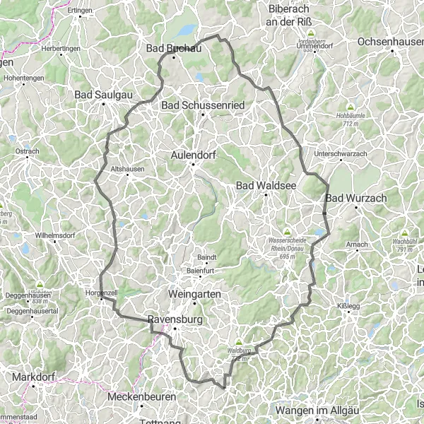 Map miniature of "Picturesque Horgenzell Ride" cycling inspiration in Tübingen, Germany. Generated by Tarmacs.app cycling route planner