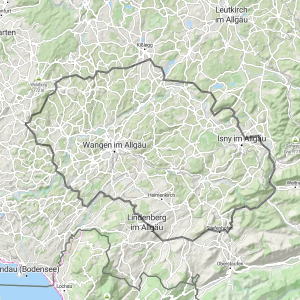 Map miniature of "Isny and Beyond: Cycling Adventure" cycling inspiration in Tübingen, Germany. Generated by Tarmacs.app cycling route planner