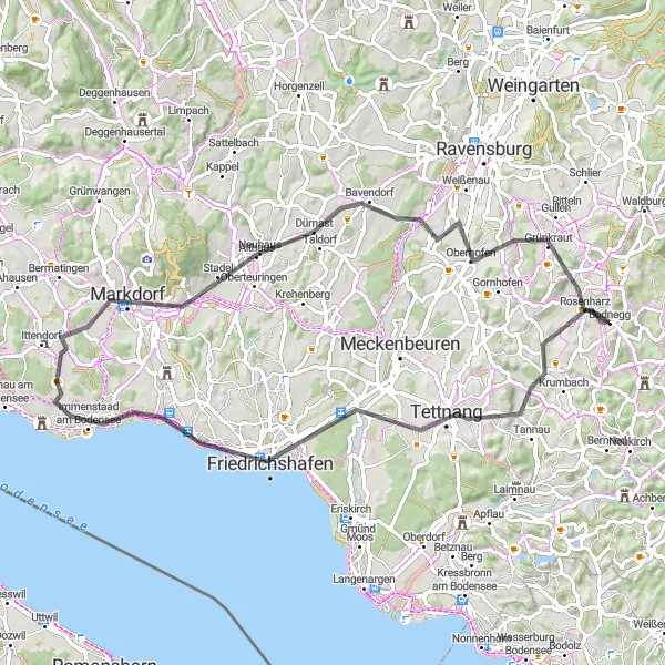 Map miniature of "Lake Constance Delight" cycling inspiration in Tübingen, Germany. Generated by Tarmacs.app cycling route planner