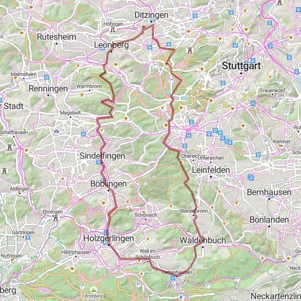 Map miniature of "Dettenhausen Gravel Adventure" cycling inspiration in Tübingen, Germany. Generated by Tarmacs.app cycling route planner
