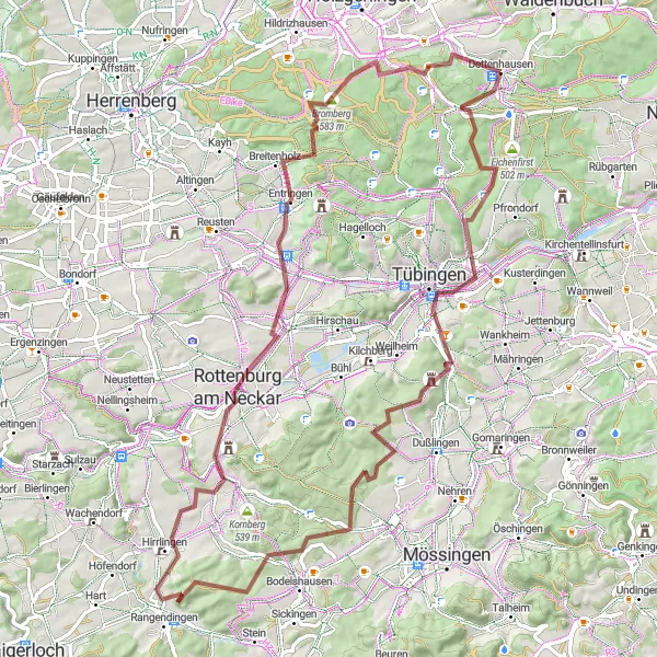Map miniature of "The Tübingen Gravel Adventure" cycling inspiration in Tübingen, Germany. Generated by Tarmacs.app cycling route planner