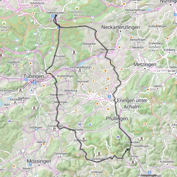 Karten-Miniaturansicht der Radinspiration "Historisches Reutlingen und Gießstein" in Tübingen, Germany. Erstellt vom Tarmacs.app-Routenplaner für Radtouren