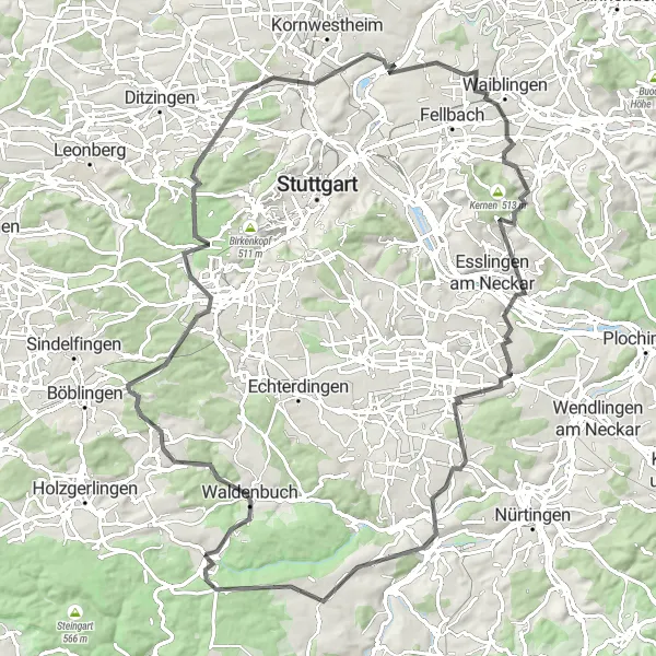 Karten-Miniaturansicht der Radinspiration "Rund um Tübingen auf der Straße" in Tübingen, Germany. Erstellt vom Tarmacs.app-Routenplaner für Radtouren