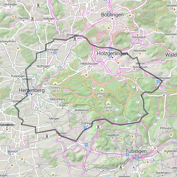 Map miniature of "Dettenhausen to Horn Adventure" cycling inspiration in Tübingen, Germany. Generated by Tarmacs.app cycling route planner
