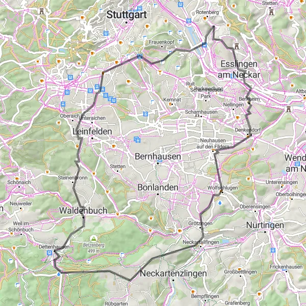 Map miniature of "The Ultimate Dettenhausen Road Cycling Adventure" cycling inspiration in Tübingen, Germany. Generated by Tarmacs.app cycling route planner