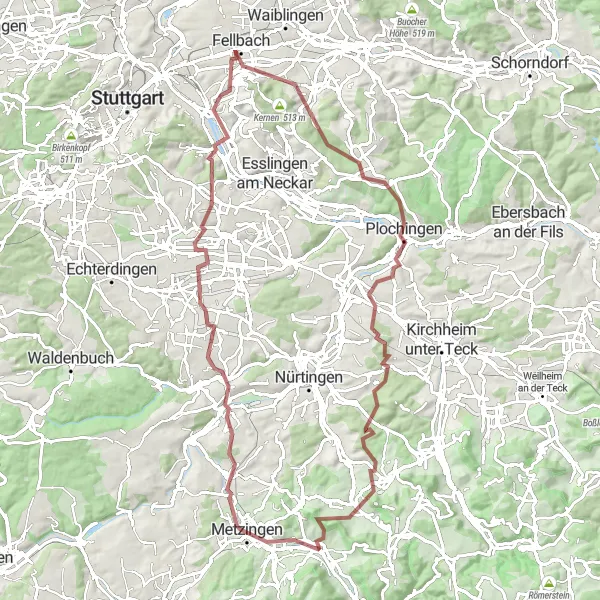 Karten-Miniaturansicht der Radinspiration "Weinberg Gravelabenteuer" in Tübingen, Germany. Erstellt vom Tarmacs.app-Routenplaner für Radtouren