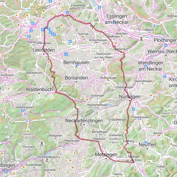 Karten-Miniaturansicht der Radinspiration "Gravelabenteuer zum Jusiberg" in Tübingen, Germany. Erstellt vom Tarmacs.app-Routenplaner für Radtouren