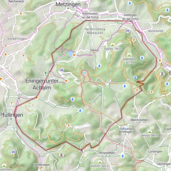 Karten-Miniaturansicht der Radinspiration "Dettingen gravel tour" in Tübingen, Germany. Erstellt vom Tarmacs.app-Routenplaner für Radtouren