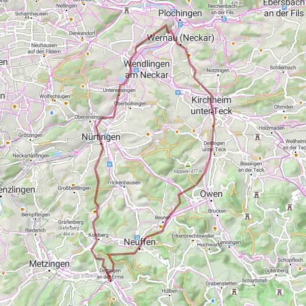 Karten-Miniaturansicht der Radinspiration "Gravel Abenteuer um Dettingen" in Tübingen, Germany. Erstellt vom Tarmacs.app-Routenplaner für Radtouren