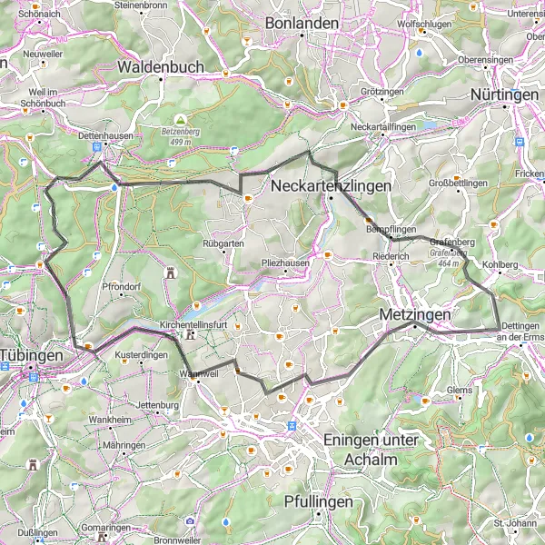 Karten-Miniaturansicht der Radinspiration "Weinberg Rundtour" in Tübingen, Germany. Erstellt vom Tarmacs.app-Routenplaner für Radtouren