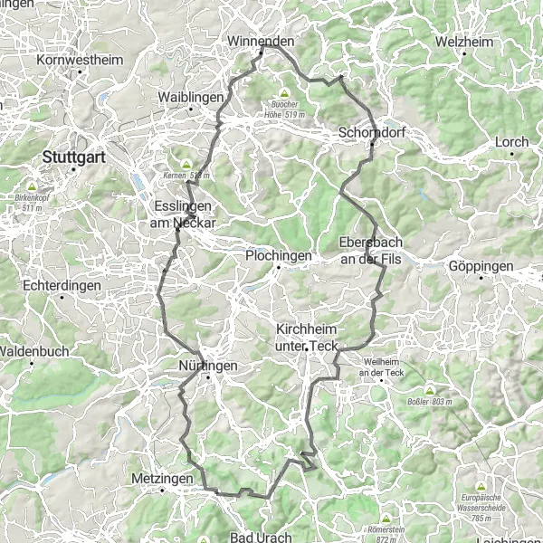 Karten-Miniaturansicht der Radinspiration "Erms und Fildern Panoramaroute" in Tübingen, Germany. Erstellt vom Tarmacs.app-Routenplaner für Radtouren