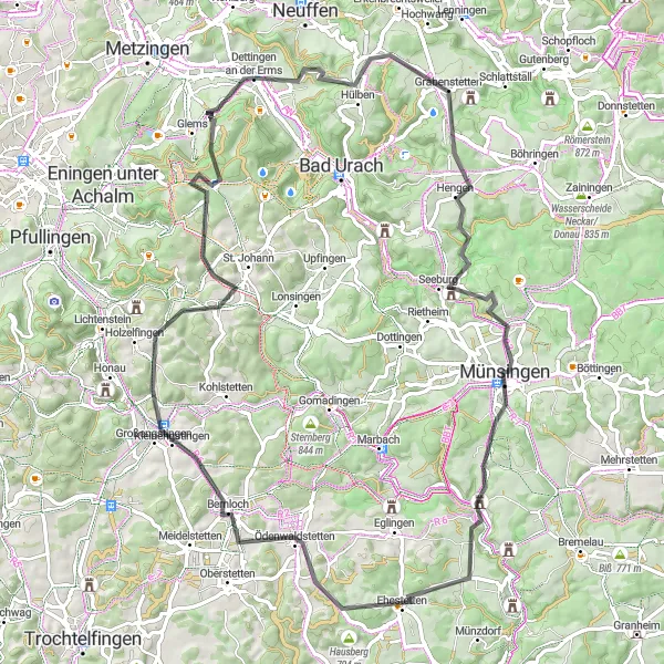 Karten-Miniaturansicht der Radinspiration "Rundtour um Münsingen" in Tübingen, Germany. Erstellt vom Tarmacs.app-Routenplaner für Radtouren