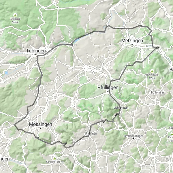 Karten-Miniaturansicht der Radinspiration "Nürtingen Challenge" in Tübingen, Germany. Erstellt vom Tarmacs.app-Routenplaner für Radtouren