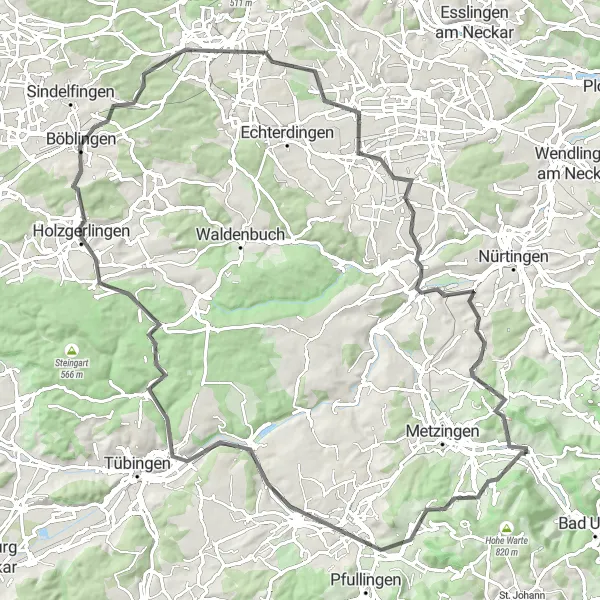 Karten-Miniaturansicht der Radinspiration "Rangenbergle Runde" in Tübingen, Germany. Erstellt vom Tarmacs.app-Routenplaner für Radtouren