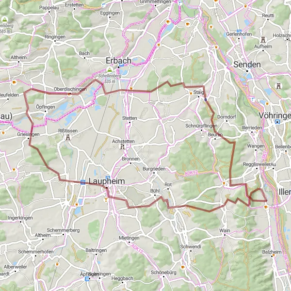 Karten-Miniaturansicht der Radinspiration "Oberdischingen-Tour" in Tübingen, Germany. Erstellt vom Tarmacs.app-Routenplaner für Radtouren